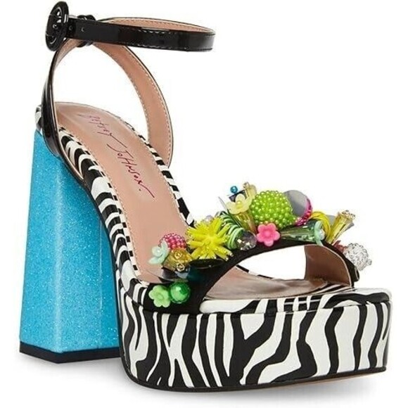 Betsey Johnson Women's Jorden Beaded Embellished Platform Pumps Black Multi 9.5M - Picture 1 of 3